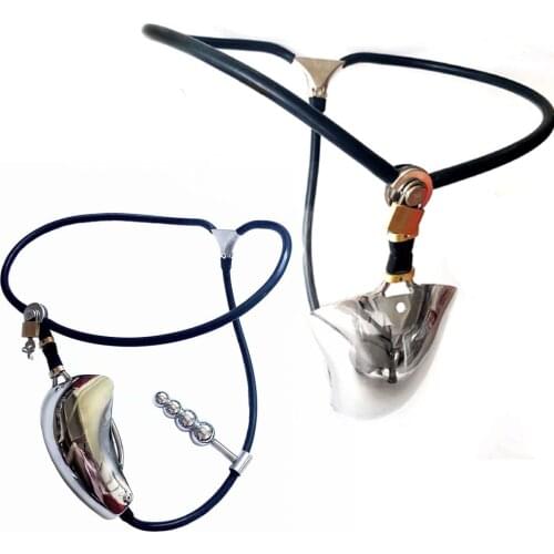 Male Underwear Stainless Steel Chastity Belt with Dildo Butt Plug Metal Gay Sissy Chastity Cage Locks Sex Toys For Men Couples