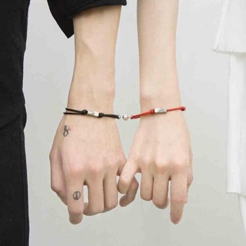 2Pcs Minimalist Lovers Matching Friendship Bracelet Rope Braided Couple Magnetic Distance Bracelet Kit Lover Jewelry