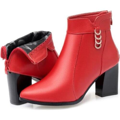 2019 New Fashion Winter Women Boots Inside Cloth / Plush / Wool Snow Boots High Heels Genuine Leather Shoes Boots Martin Boots