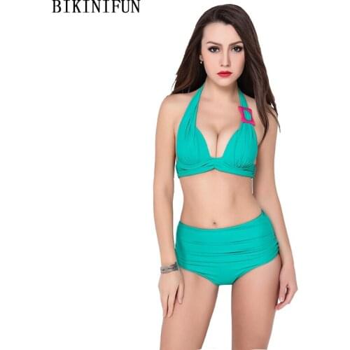 New Sexy Solid Color Bikini Women Swimsuit Backless Halter Bathing Suit M-XL Girl High Waist Padded Swimwear Micro Bikini Set