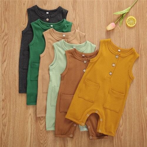 0-18M Newborn Kid Baby Boy Girl Clothes Summer Sleeveless Romper Casual Plain Jumpsuit Sunsuit Cute Sweet New born Outfit