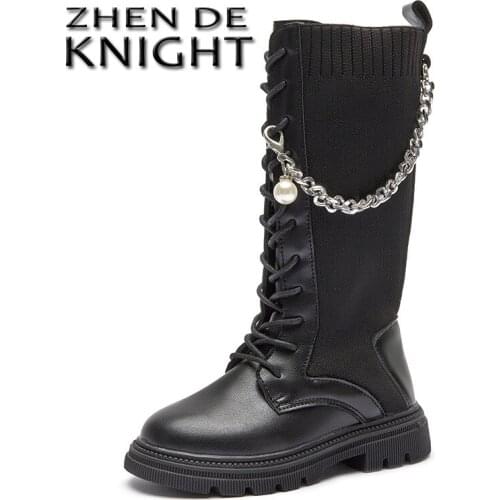 Autumn Kids Long Boots For Girls Fashion Cool Rubber Boots Knee High Children Martin Boots For Girls Princess Knitted Sock Boots