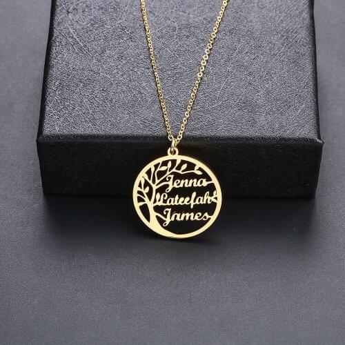 Custom Name Necklace Tree Of Life Golden Family Tree Women Letter Necklace Stainless Steel Jewelry Personalized Jewelry
