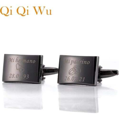Personalized Black Mens Cufflinks Groom Wedding Gifts Shirts Cufflink Custom Engraved Name Date Cuff links Buttons Man Jewelry