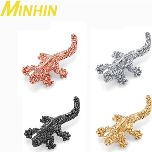 MINHIN 3Pcs Micro Pave Crystal Gold Silvers Gecko Charms Animals Pendant Spacer Beads DIY Jewelry Accessories