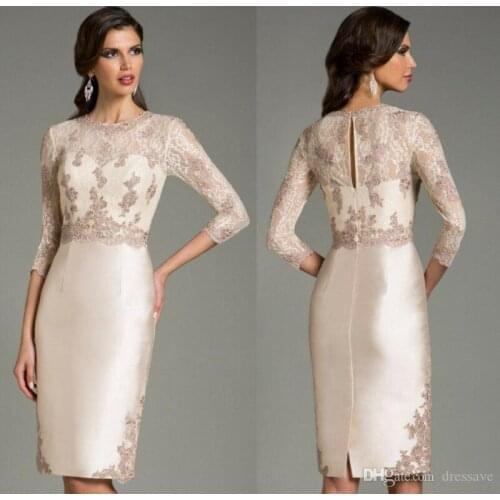 Stunning 3/4 Long Sleeve Formal Wear Applique Lace Mother of Bride Groom Gowns Evening Wear Dress Vintage