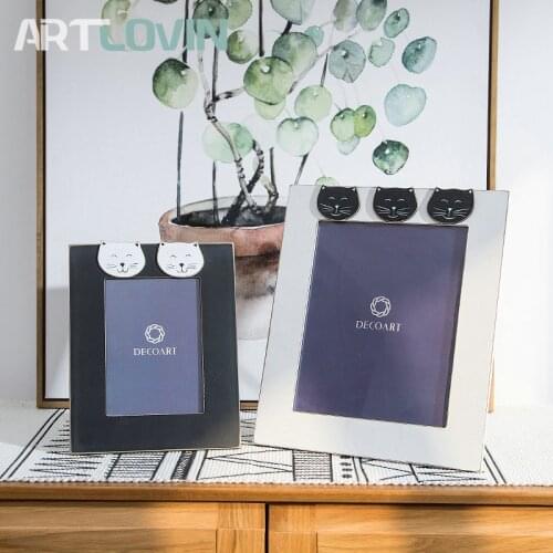 Retro Wooden Photo Frame Rustic Home Decor Picture Frames Antique Cat Design Bedroom Decoration White and Black 7 inch Big Size