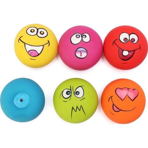 Rubber Dog Puppy Pet Play Squeaky Ball Chewing Toys with Face Fetch Bright Balls RERI889