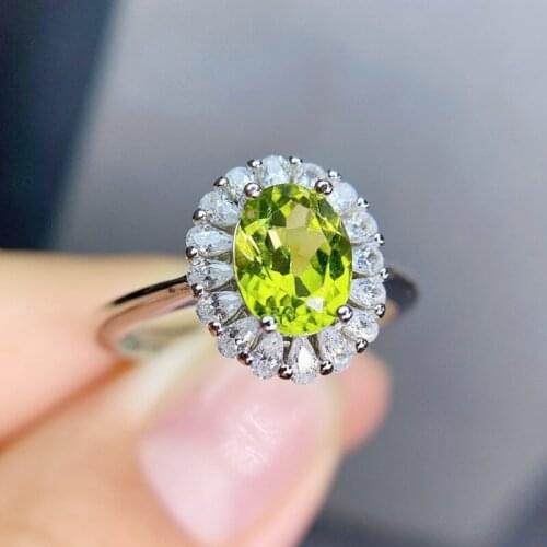 Natural real peridot luxury ring Per jewelry 925 sterling silver 6*8mm 1.6ct gemstone Fine jewelry J215321