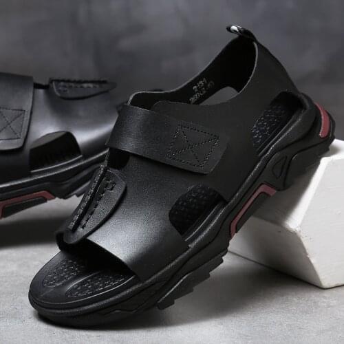 Men Genuine Leather Sandals Non-slip Summer Flip Flops Outdoor Beach Slippers Comfortable Casual Shoes Breathable Water Shoes