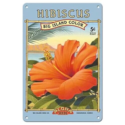 Hibiscus - Aloha Seeds - Big Island Seed Company - Big Island Color - Seed Packet by Kerne Erickson Metal Tin Sign