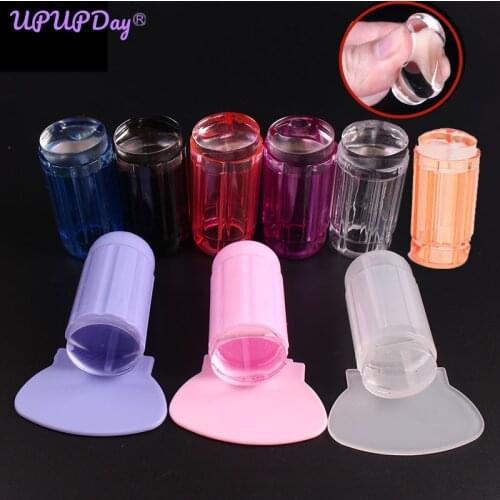 1 Set Silicone Nail Stamper French DIY Nails Art Pure Clear Jelly Nail Stamp with Scraper Cap Nano Transfer Print Template Tool