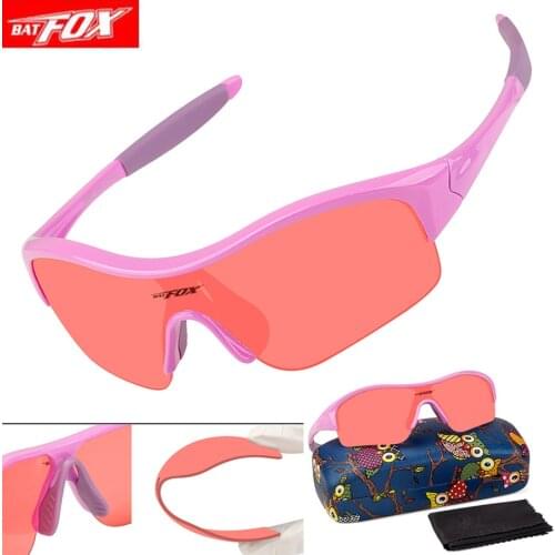 BATFOX Colorful Flexible Kids Sunglasses Child Baby Eyewear Silicone Eyeglasses Boys Girls Bicycle Sunglasses Goggles Pink Black