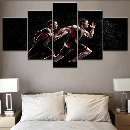 Printed Modern Painting On Canvas Poster 5 Pieces/Pcs Athletes Running Modular Picture Wall Art Home Decor Frame Living Room