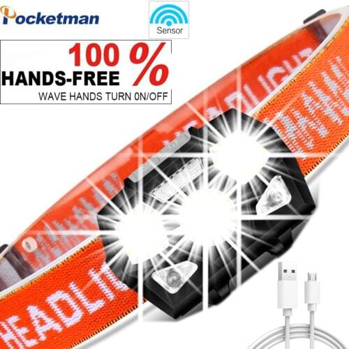 6000 lumens LED Headlamp Super Bright Motion Sensor Hands-free Powerful Headlight USB Rechargeable Waterproof head lamp light