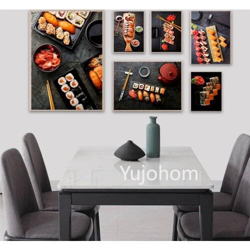 Traditional Japanese Food Sushi,Rolls and Sauce Wall Art Painting Canvas Print and Posters Sticker Dining for Kitchen Home Decor