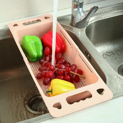 Retractable Strainer Storage Basket Dish Adjustable Kitchen Drain Sink Vegetable Cleaning Tool