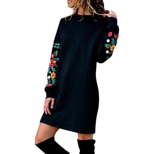 Women Floral Embroidery Sweatshirts Autumn Winter Casual O-Neck Pullover Tops Womens Sweatshirt Dress Female Sudadera mujer