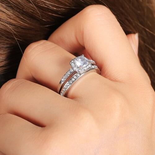 Yobest Silver Color Wedding Rings For Women Square zircon Jewelry Bague Bijoux Femme Engagement Ring Set Accessories