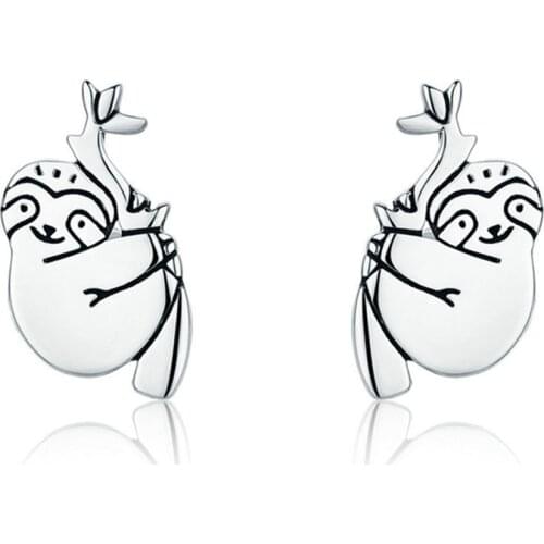 Sloth Animal Small Stud Earrings For Women Silver Color Jewelry Tree Rake Earrings