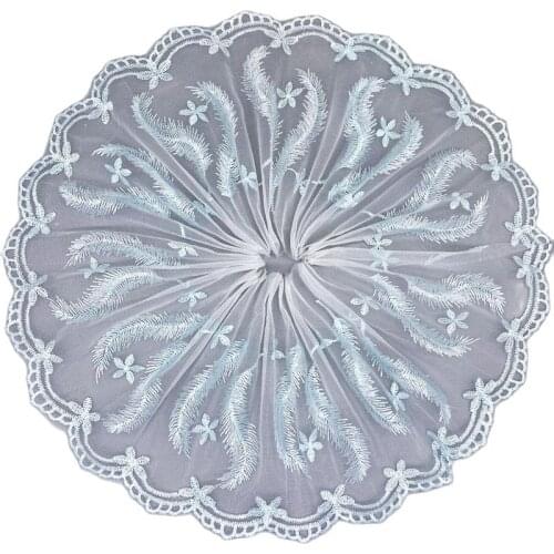 1Yards Embroidery Guipure Lace Fabric Blue Mesh Lace Trim 20cm Wide Lace Ribbon Ribbons And Trim For Sewing Craft dentelle QA15