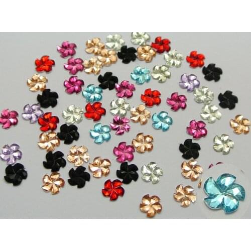 1000 Mixed Color Acrylic Flatback Faceted Windmill Flower Gems 6mm
