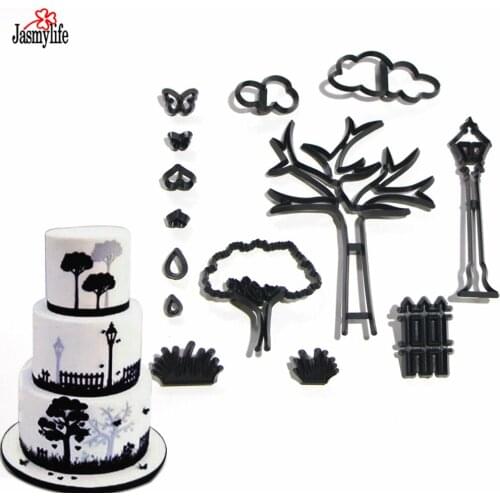14PCS/SET Park Theme Cookie Cutter Plastic Plant Tree Grass Street Lamp Fondant Cutter Cake Decorating Tools Baking Cupcake Mold