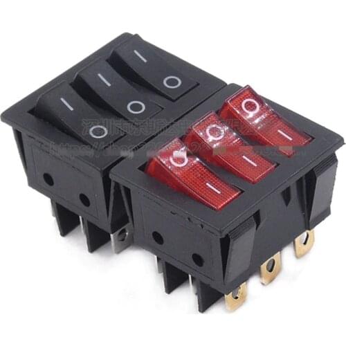 2PCS/Lot KCD4 KCD3-9 Triple Rocker Switch Black Red 6PIN 9PIN 15A