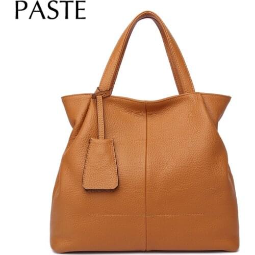 2021 Simple Top Quality Tote Bag 100% Real Genuine Leather Women Handbag Soft Big Solid Color Female Shoulder Bags