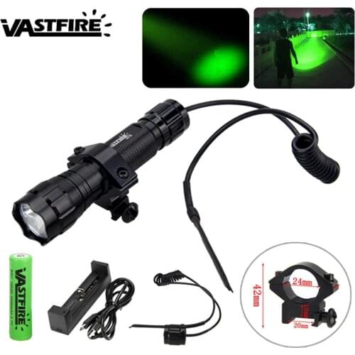 5000lm Q5 LED Rechargeable Flashlight Green/Red/Violet Rifle Linterna Torch+Gun Mount+18650+Pressure Switch+USB Charge