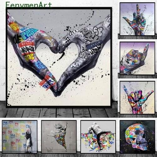 Abstract Graffiti Canvas Painting Nordic Colored Gesture Character Poster Print Modern Street Art Picture Living Room Home Decor