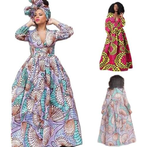 African Clothing for Women Large Swing Skirt Cross-border New Digital Printing Long Sleeve Dashiki African Dresses for Women