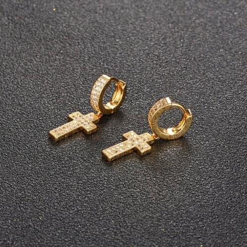 BOEYCJR Gold Color Cross Drop Earrings Fashion Jewelry Alloy Punk AAA CZ Earrings Gothic Earrings for Women