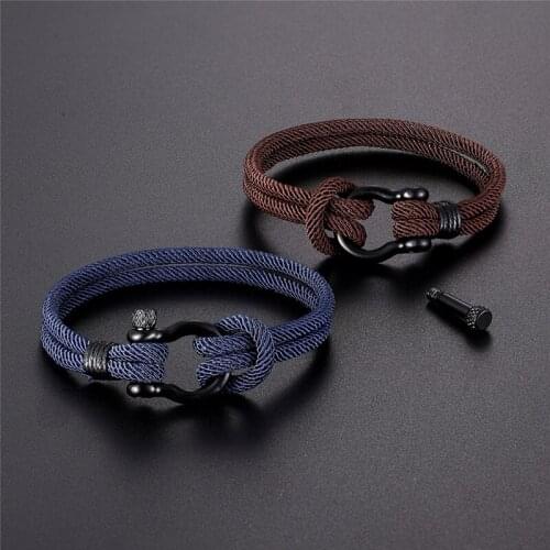 1PC New Trendy Outdoor Color Rope Lucky Survival Bracelet Women Men Black Charm Stainless steel Buckle friendship Bracelets Gift