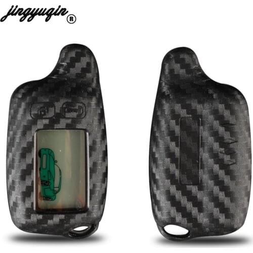 Jingyuqin Carbon Silicone Fiber Case Cover KeyChain For Tomahaw Tw9010 9010 Russian 2-way Remote Alarm System Holder Fob
