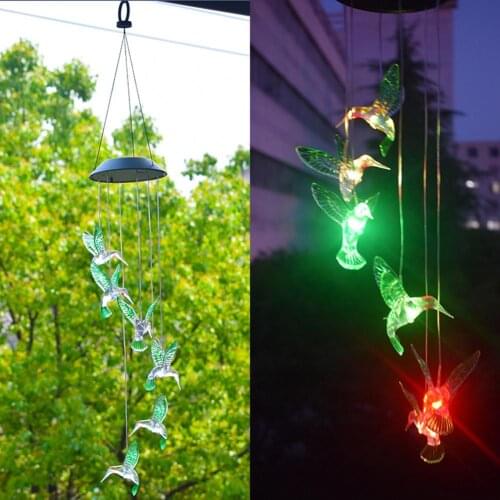 Hummingbird Wind Chime Light Color-changing Beautiful Hanging LED Solar Light Home Decoration Lamp for Garden Courtyard Balcony