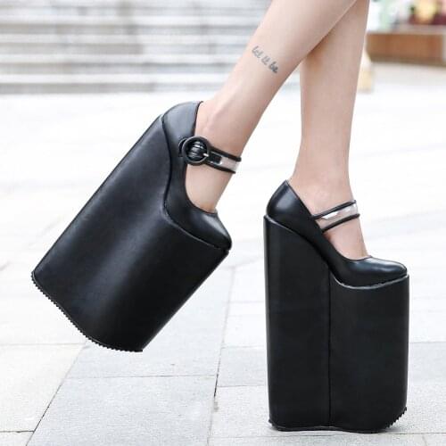 Custom Made Super High Heeled Shoes Woman 30cm Goddess Buckle Strap Wedges Mary Janes Shoes Punk Platform Pumps Pole Dancing