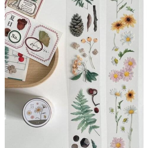 INS Fresh Specimen Daisy PET Washi Tapes Bullet Journal Masking Tape Adhesive Tape DIY Scrapbooking Decoration Washi Sticker