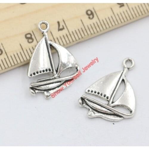 JAKONGO 10pcs Tibetan Silver Plated Boat Ship Charms Pendants for Jewelry Making DIY Handmade Craft 23x17mm B107
