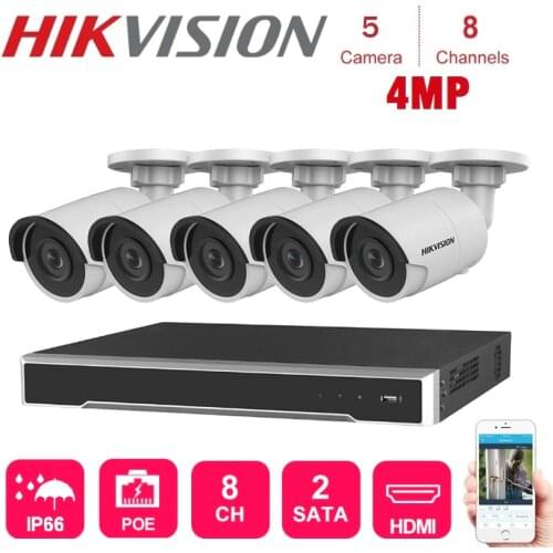 4K 8 Channels Hikvision Poe Nvr With 5 Sets 4MP Ip Camera Network Security Night Vision Video Surveillance System kits