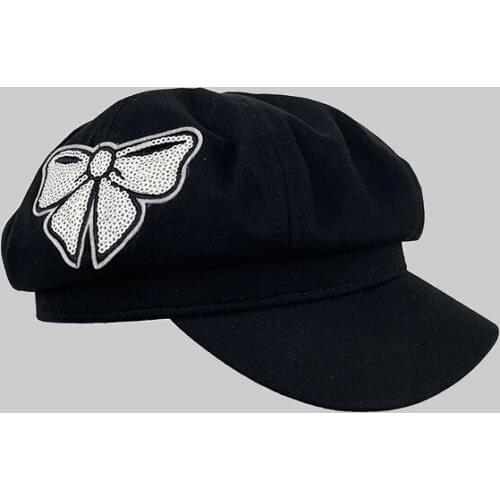 Newsboy Caps For Women Newsboy Sequin Bow Gatsby Cap Octagonal Baker Peaked Beret Female Suncreen Hats Vintage Hat