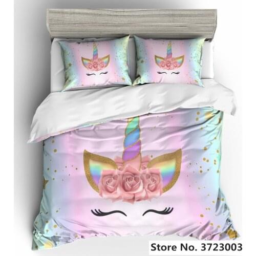Hot Unicorn Bedding Set Duvet Cover Cartoon Bedcllothes Colorful Animal Printed Unicorn Comforter Bedding Sets for Girls