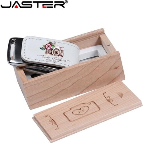 JASTER custom logo USB 2.0 flash drive 64GB 32GB 4GB 8GB 16GB Pendrive leather USB + wooden box (5 free color logos)