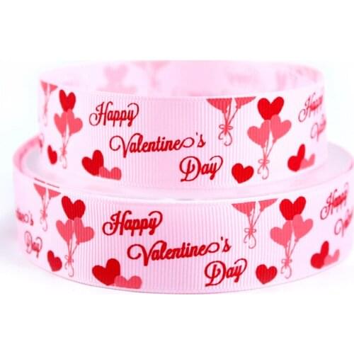 7/8" Heart & happy Valentines day text printed grosgrain ribbon for Valentine gift wedding accessaries 50 yards/lot