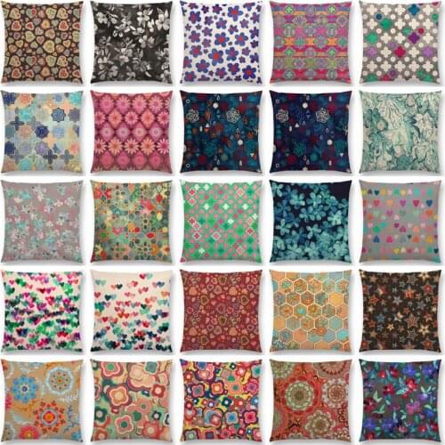 Colorful Geometric Patterns Moroccan Lattice Mosaic Hexagon Stars Hearts Flowers Pretty Car Cushion Cover Sofa Throw Pillow