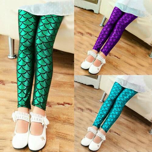 Childrens Leggings Spring Autumn Girls Leggings Mermaid Leggings Girls Pants Kids Girl Colorful Shiny Scale Pants Slim Trousers