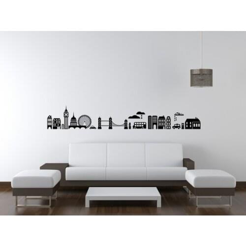 London Skyline Cityscape Removable Wall Stickers for Modern Nursery Decor Art Vinyl Waterproof Decals Living Room K74