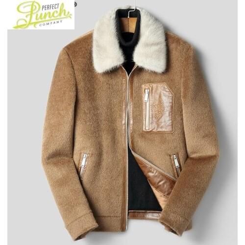 Winter Men Mink Autumn Fur Collar Real Wool Vicugna Woolen Coats Streetwear Mens Jacket and Coat F-XK-8919 MY1898