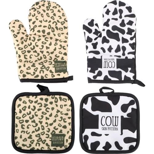 Baking Cooking Microwave Gloves Pot Holders Insulation Pad Cows Leopard Pattern Oven Mitts Potholder Pad Set