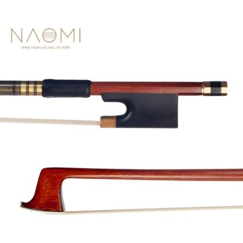 Naomi 4/4 Violin/ Fiddle Bow Brazilwood Bow Round Stick Gold Wire And Black Line Winding Ebony Frog White Horsehair Bow